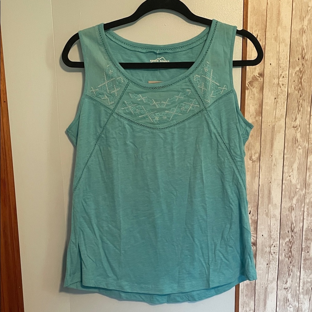 Eddie Bauer Aqua Embroidered Tank Top